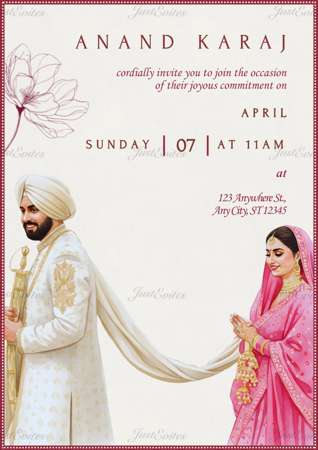 A minimalist wedding invitation featuring a fine line drawing of a couple walking together on a clean, elegant background.