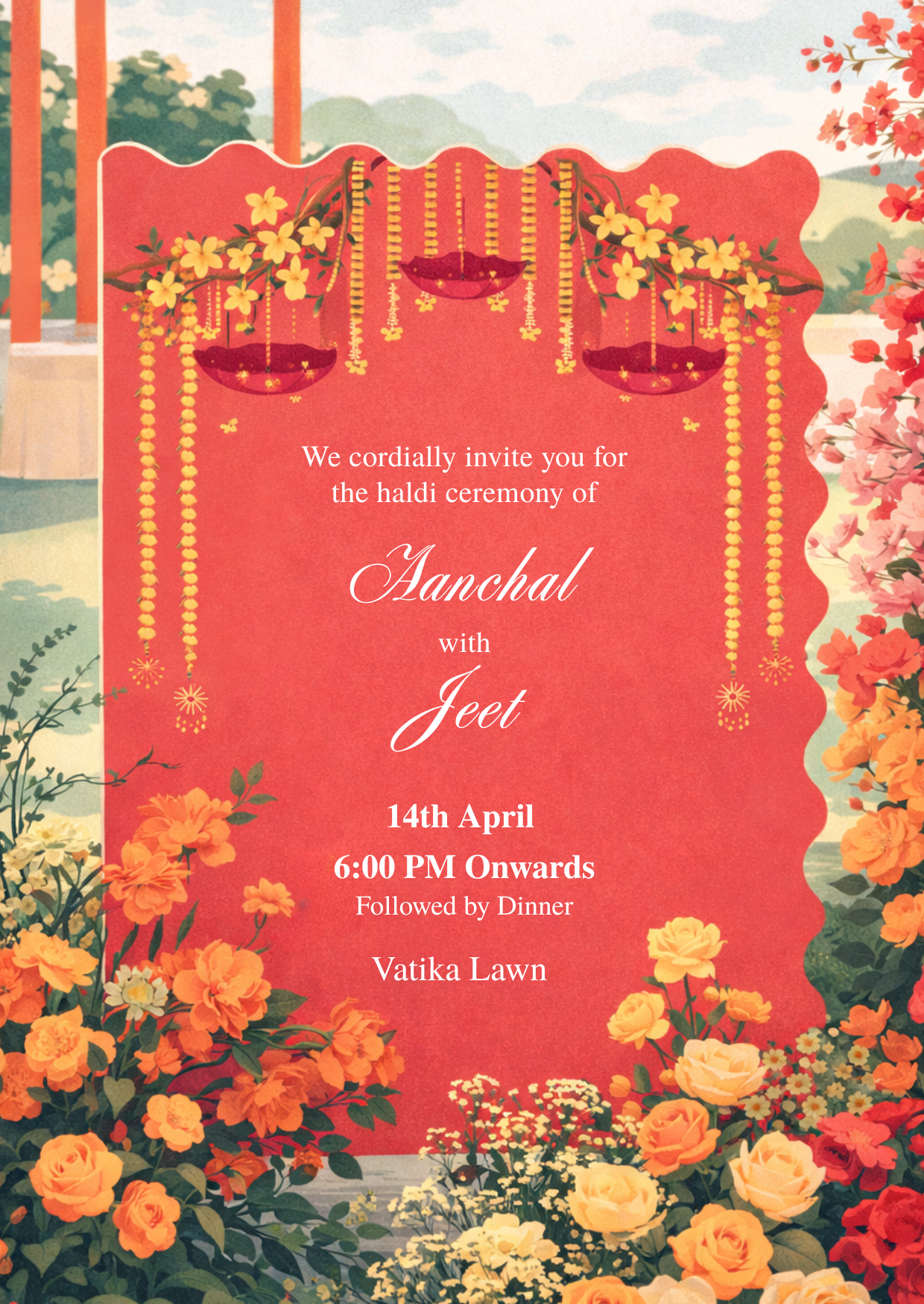 A premium digital wedding scroll invite featuring a deep midnight blue night sky theme with elegant gold motifs.