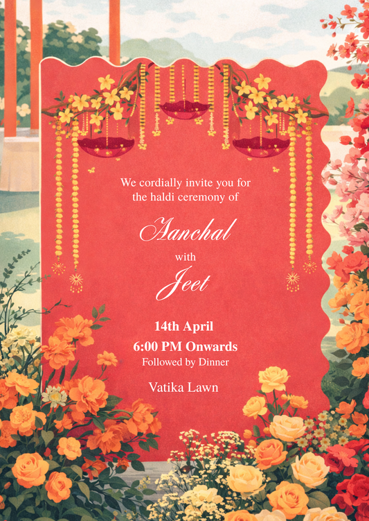 A premium digital wedding scroll invite featuring a deep midnight blue night sky theme with elegant gold motifs.